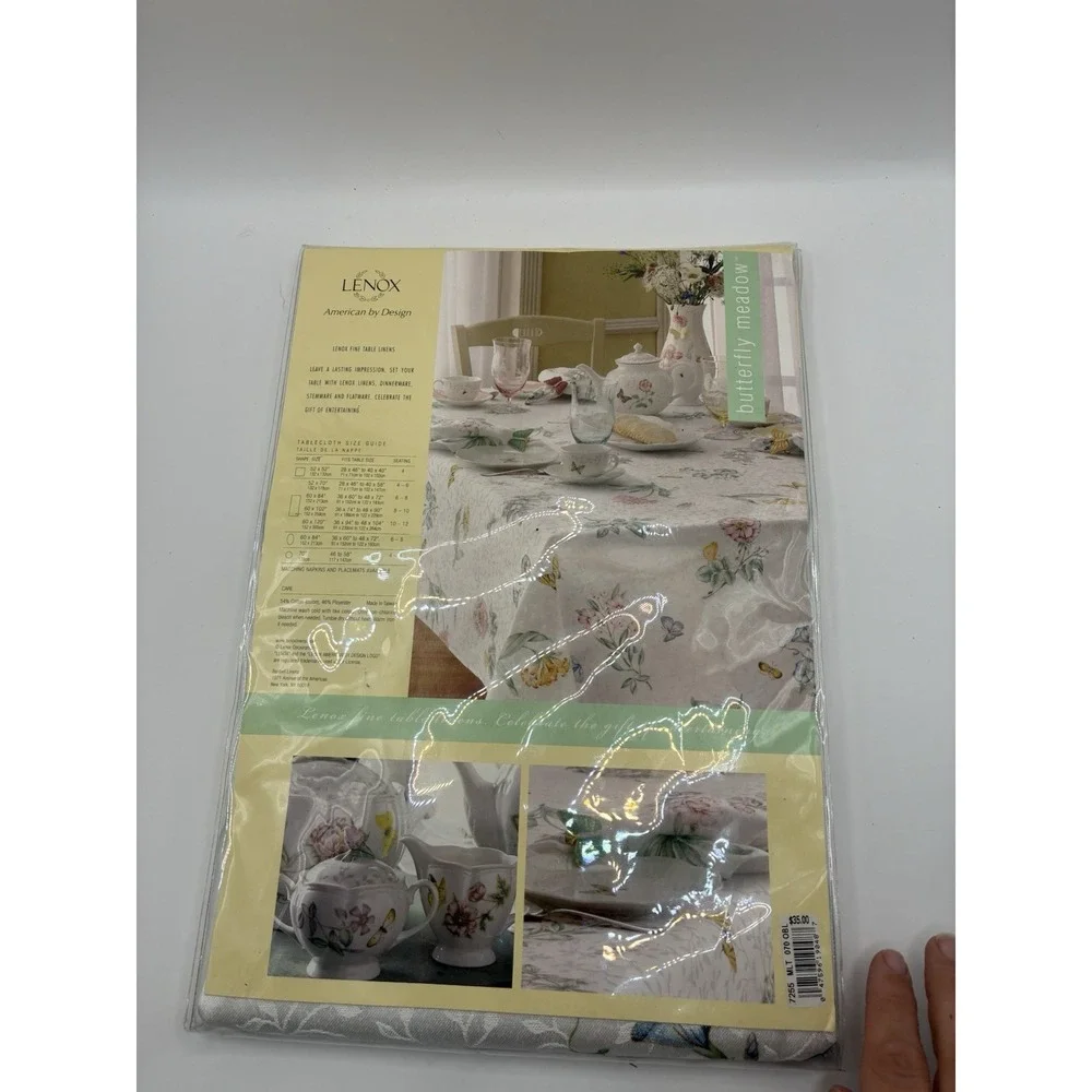 Lenox Butterfly Meadow Oblong Tablecloth 52x70 Floral Butterflies Machine Wash